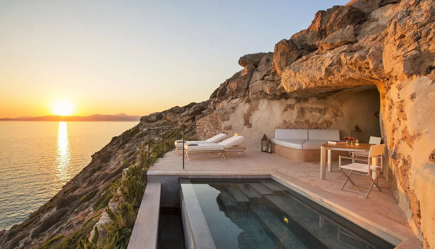Cap Rocat, the nineteenth-century coastal fortress hotel cut into the cliffs above Cala Blava, Mallorca
